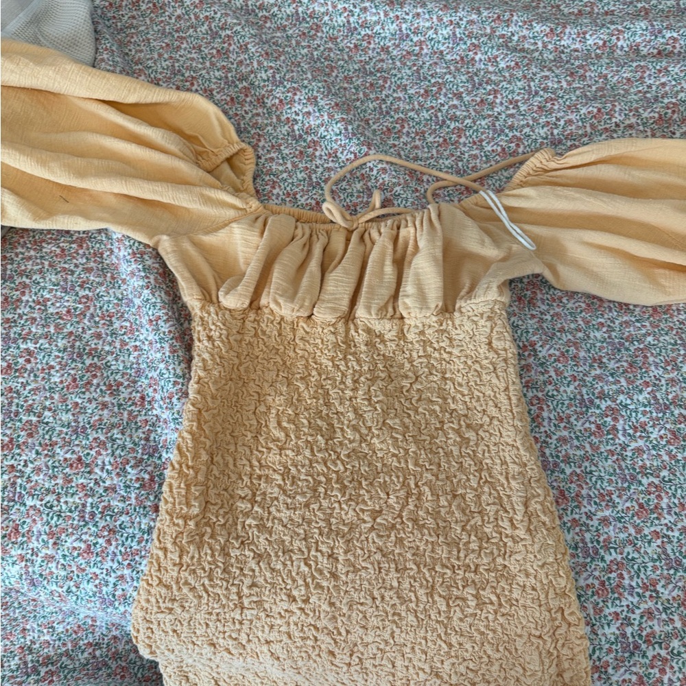 Free People Yellow Ruched Ribbed Mini Dress - Picture 4 of 6